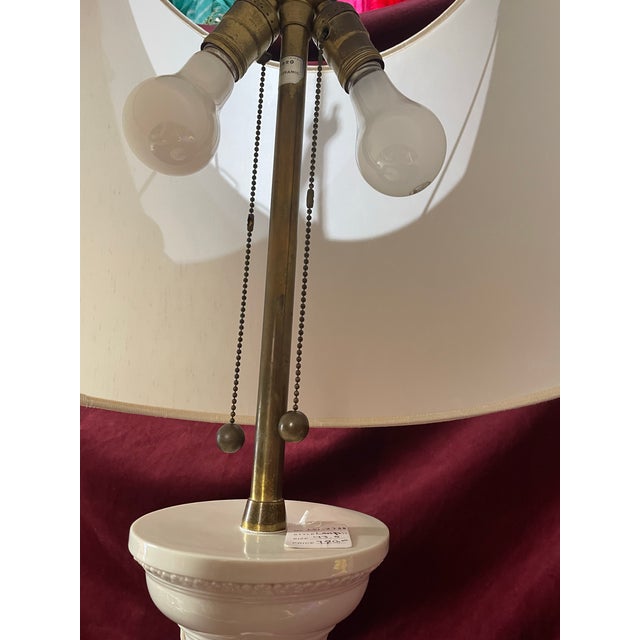 Off-white 1950s Marbro Italian Ceramic Column Off White Hollywood Regency Lamp For Sale - Image 8 of 12