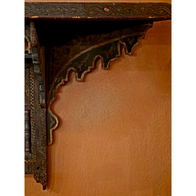 Vintage Moroccan Hand-Carved and Hand-Painted Wooden Wall Shelf For Sale - Image 9 of 12