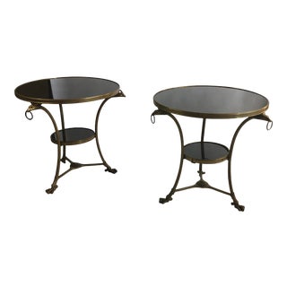 Late 20th Century French Black Granite and Bronze Gueridon Tables - a Pair For Sale