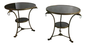 Late 20th Century French Black Granite and Bronze Gueridon Tables - a Pair