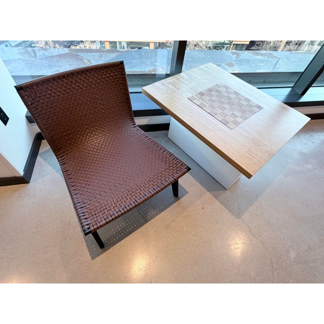 Mid-Century Modern Cb2 Morada Leather Weave Accent Chair For Sale - Image 3 of 4