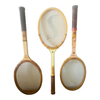 Vintage Decorative Wood Tennis Racquets - Set of Three For Sale