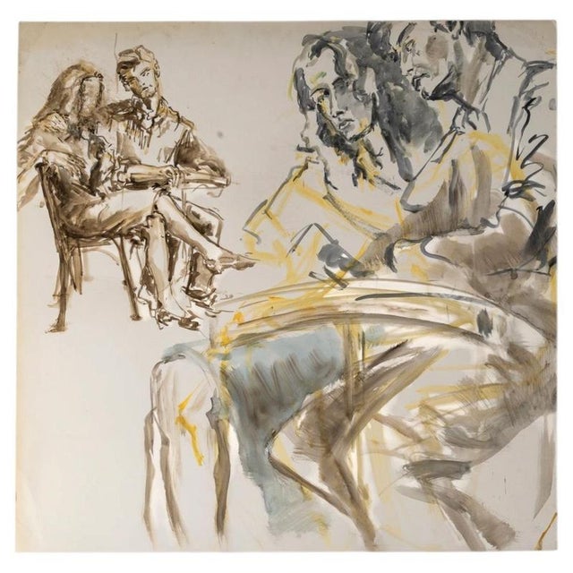 Paper Unknown, Depicting a Couple, 20th Century, Watercolour on Paper For Sale - Image 7 of 7