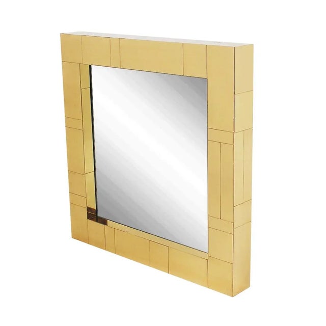 Brass Mid-Century Brass Square Cityscape Mirrors in the Style of Paul Evans For Sale - Image 8 of 11