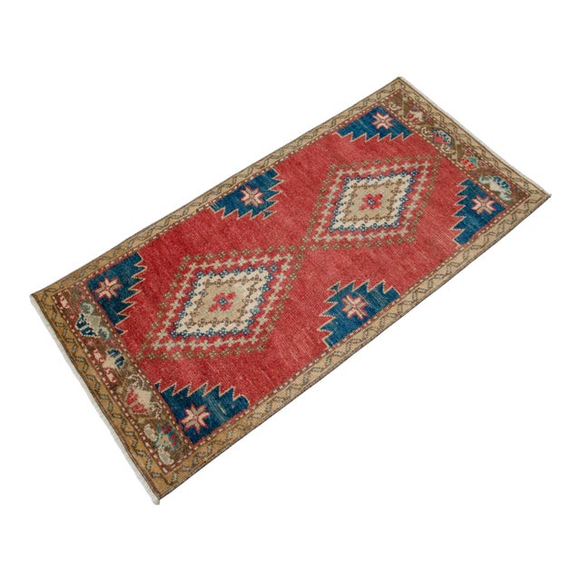 1970s Distressed Low Pile Turkish Petite Rug Hand Knotted Entry Mat - 20'' X 41'' For Sale - Image 6 of 10