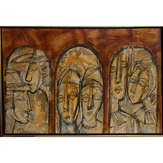 Moshe Katz, Modernist Israeli Judaica Jewish Rabbi Mixed Media Collage Painting Moshe Katz, c. 1950's For Sale