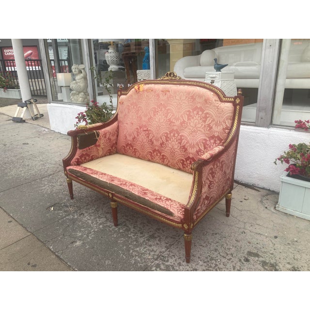 Louis XVI Style Venetian Loveseat With Original Stained Red With Gilt Finish For Sale - Image 4 of 13