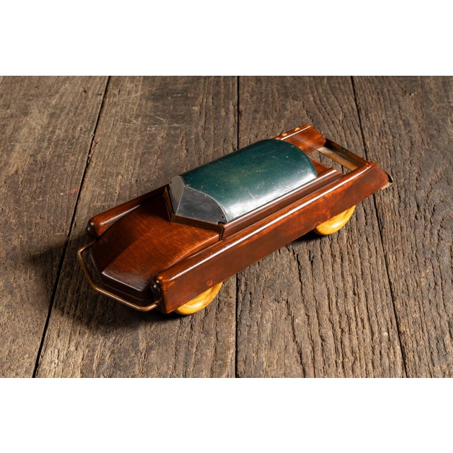 American Vintage Figural Wood and Copper Roadster Tobacco Box For Sale - Image 3 of 6