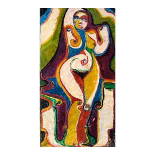 "Liberty" Heavy Impasto Expressionist Nude Portrait of a Lady Standing by Harald Dry Schmidt For Sale