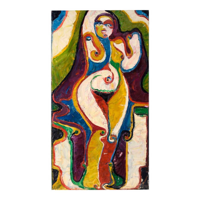 "Liberty" Heavy Impasto Expressionist Nude Portrait of a Lady Standing by Harald Dry Schmidt For Sale