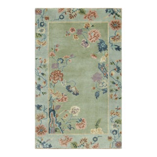 Rug & Kilim’s Chinese Art Deco Style Runner Rug in Green With Floral Patterns For Sale