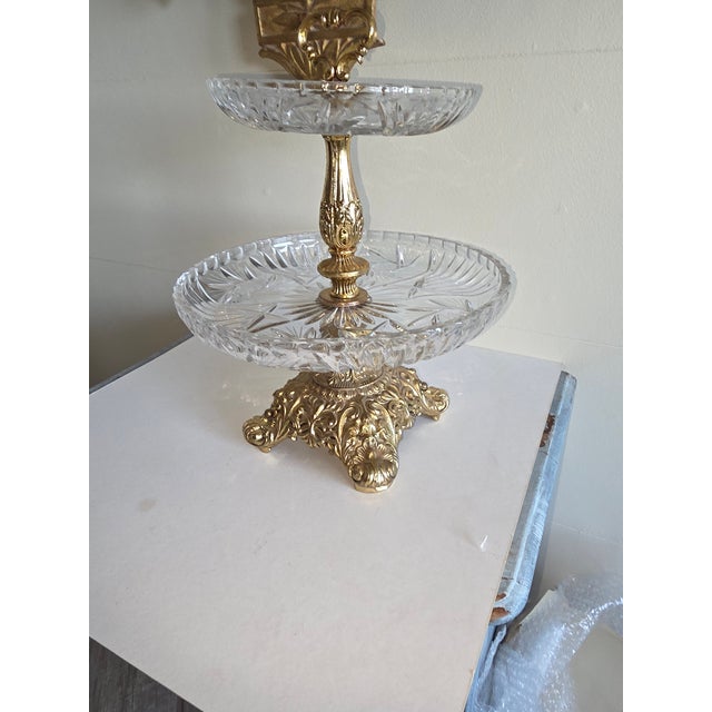 Tiered Crystal Tazza With Gilt Metal Stand For Sale In San Antonio - Image 6 of 10