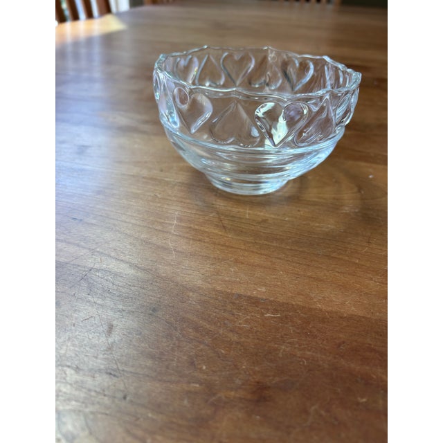 Tiffany & Co. crystal glass 5” bowl in heart design. The Tiffany mark is etched on the base.