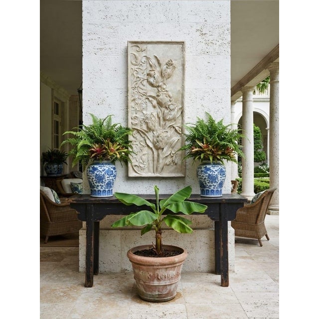 Vintage Classical Botanical Tulip & Acanthus Scroll Hand-Carved Marble Wall Relief Panel For Sale - Image 9 of 12