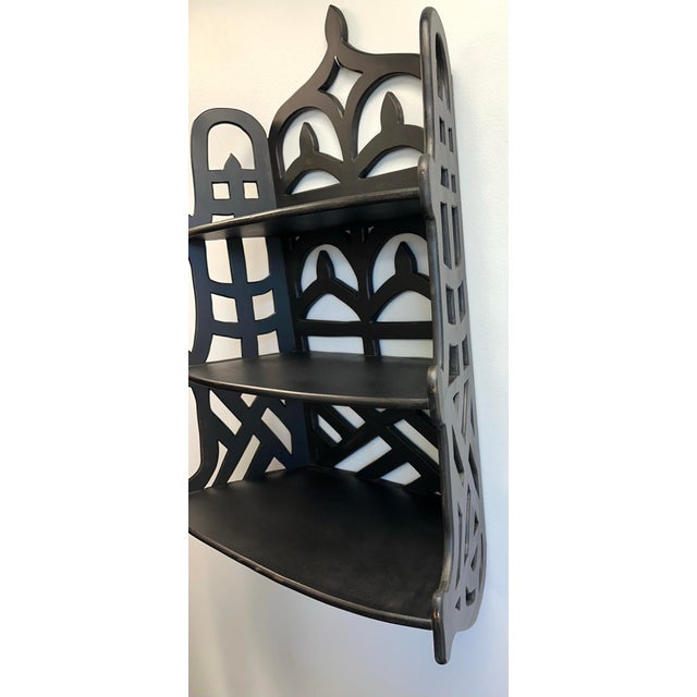 1990s 1990s Distressed Black Fretwork 3 Tier Shelf For Sale - Image 5 of 5