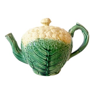 Antique Majolica Lettuce Ware Cauliflower Cabbage Teapot by Griffen, Smith & Hill Circa 1880 For Sale