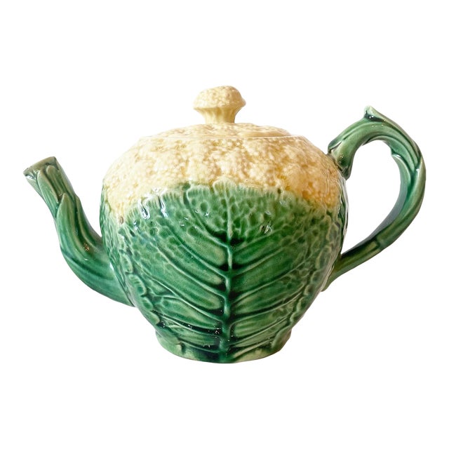 Antique Majolica Lettuce Ware Cauliflower Cabbage Teapot by Griffen, Smith & Hill Circa 1880 For Sale