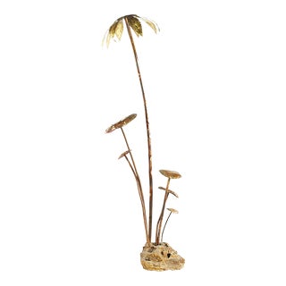 Curtis Jere Style Mid Century Brass Palm Tree With Mushrooms For Sale