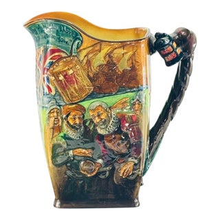 Vintage Royal Doulton the Drake Jug No. 190 | Large English Historical Character Glazed Earthen Pottery Jug | Sir Francis Drake Nautical Pitcher For Sale