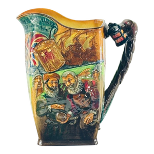 Vintage Royal Doulton the Drake Jug No. 190 | Large English Historical Character Glazed Earthen Pottery Jug | Sir Francis Drake Nautical Pitcher