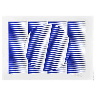 Victor Debach, Abstract Electric Blue Composition, Screen Print, 1970s For Sale