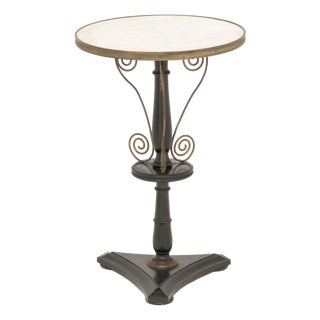 French White Marble Top and Ebonized Wood Gueridon For Sale