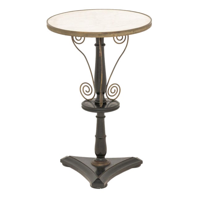 French White Marble Top and Ebonized Wood Gueridon For Sale