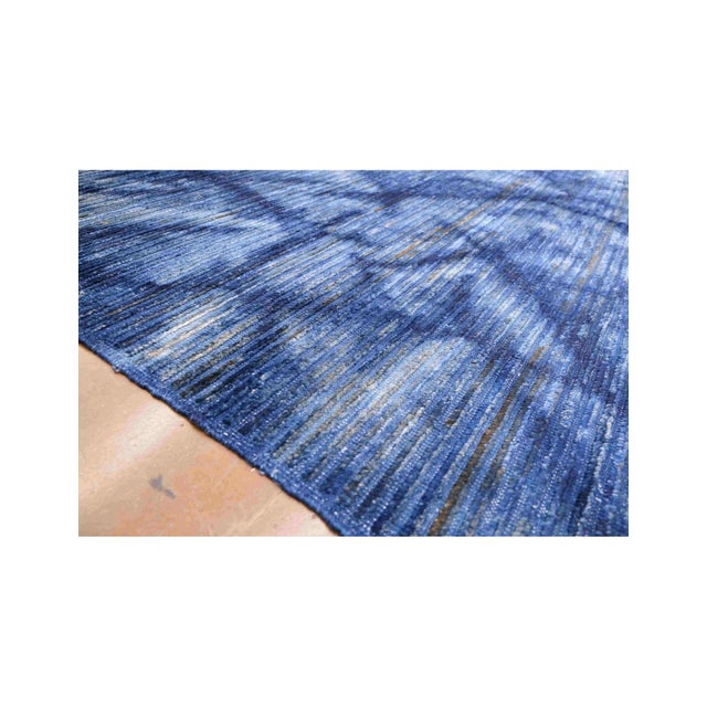 Textile Blue Hand Knotted Modern Wool Rug For Sale - Image 7 of 7