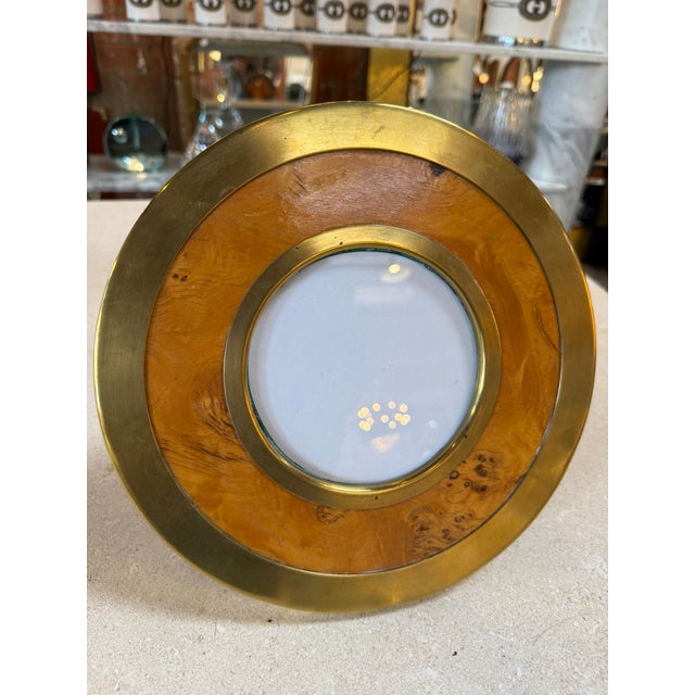 Vintage Round Brass & Burl Wood Picture Frame For Sale In Los Angeles - Image 6 of 6