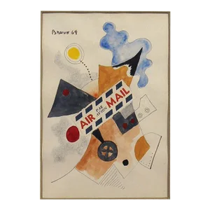 Original Signed Gustavo Bravo "Air Mail" Watercolor Painting, Framed