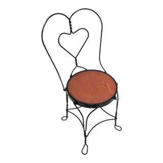 Vintage Twisted Wrought Iron Heart Back Ice Cream Parlor Chair For Sale