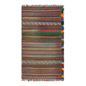 Vintage Afghan Kilim Rug With Polychromatic Stripes, From Rug & Kilim