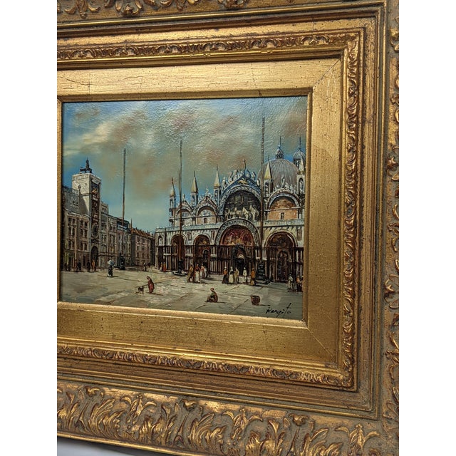 Framed Venetian Piazza San Marco Original Oil Painting Signed Rergito, Mid-20th Century For Sale - Image 11 of 14