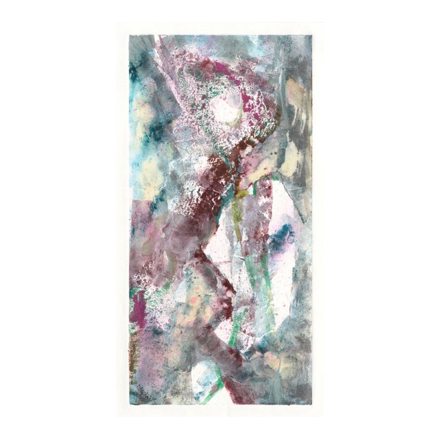 1990s Magenta and Teal Abstracted Figurative Textured Monoprint by David Stephens For Sale