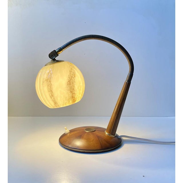 Italian Art Deco Table Lamp in Walnut and Marbled Glass, 1930s For Sale - Image 3 of 9