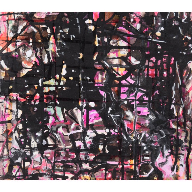 Abstract Composition in Pink and Black in Acrylic on Cardboard by Honora Berg For Sale - Image 4 of 9