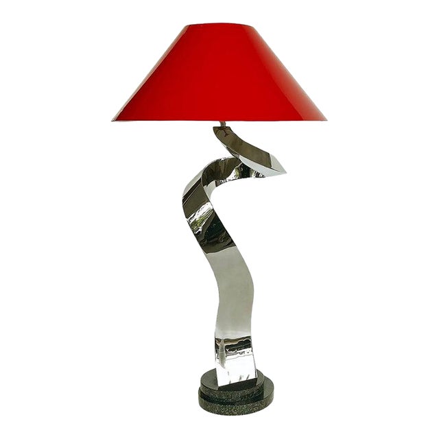Abstract Sculpted Stainless Steel Table Lamp, Metal Shade by Norton For Sale