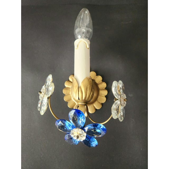 Gilt Floral Wall Lamps with Murano Glass Flowers, Italy, 1960s, Set of 2 For Sale - Image 15 of 18
