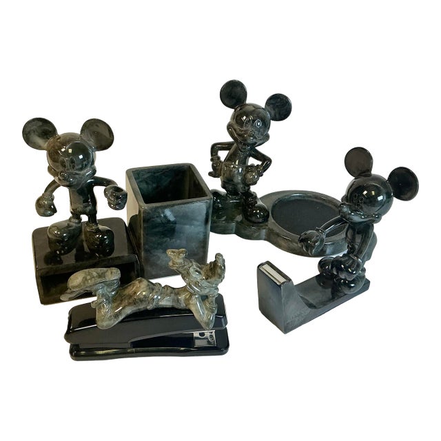 1980s Vintage Boho Chic Lucite Acrylic Disney Mickey Mouse Desk Set - 4 Pieces. For Sale