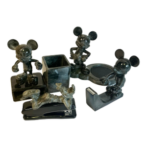1980s Vintage Boho Chic Lucite Acrylic Disney Mickey Mouse Desk Set - 4 Pieces.