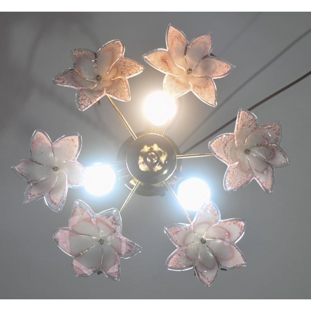Pink 1970s Charming Murano Vintage Ceiling Light Pink Flowers - Set of 3 For Sale - Image 8 of 14