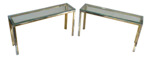 Pair of Consoles, Hallway Tables by Zilli in Chrome & Brass With Clear Glass Top