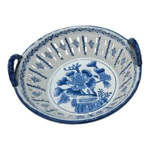 Vintage Blue and White Ironstone Waxed Basket