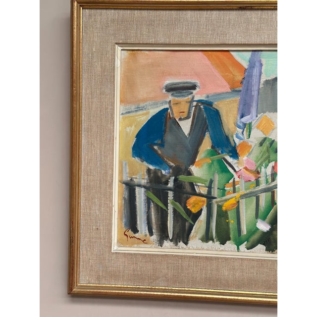 Carl Gunne, Figure by a Fence with Flowers, 1950s, Oil Painting on Canvas, Framed For Sale - Image 18 of 18