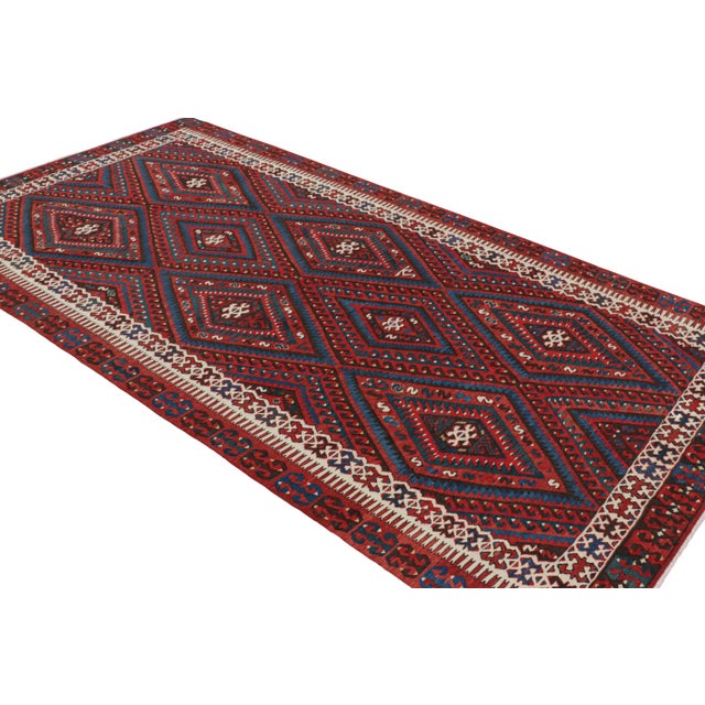 Rug & Kilim Vintage Mid-Century Fethiye Diamond Tribal Red and Blue Wool Kilim Rug For Sale - Image 4 of 7