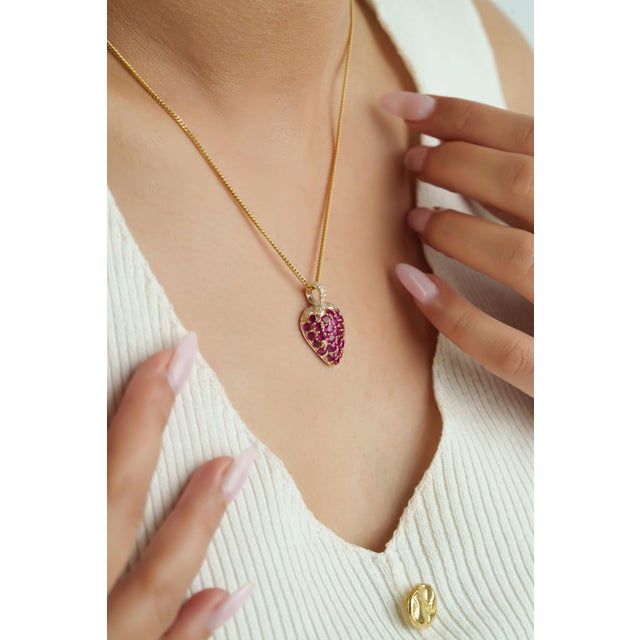 Not Yet Made - Made To Order Whimsical Ruby Strawberry Pendant 2.55ct in 14k Yellow Gold With Pave Diamonds For Sale - Image 5 of 16