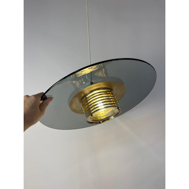 Pendant Lamp in Smoked Glass and Brass by Jan Eskil Eskilsson for Belid For Sale - Image 3 of 11