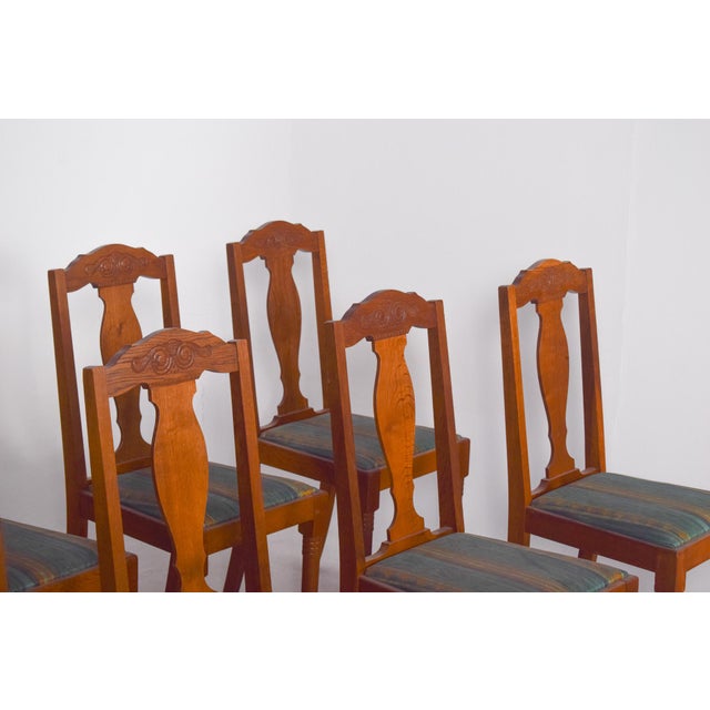 Green Danish Rustic Oak Chairs, 1950s, Set of 8 For Sale - Image 8 of 12