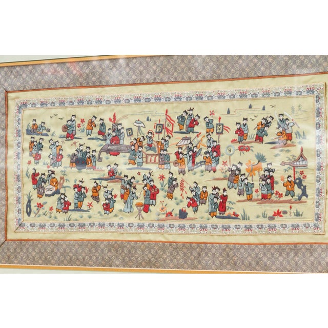 Antique Framed Grand Procession Embroidery For Sale - Image 9 of 11