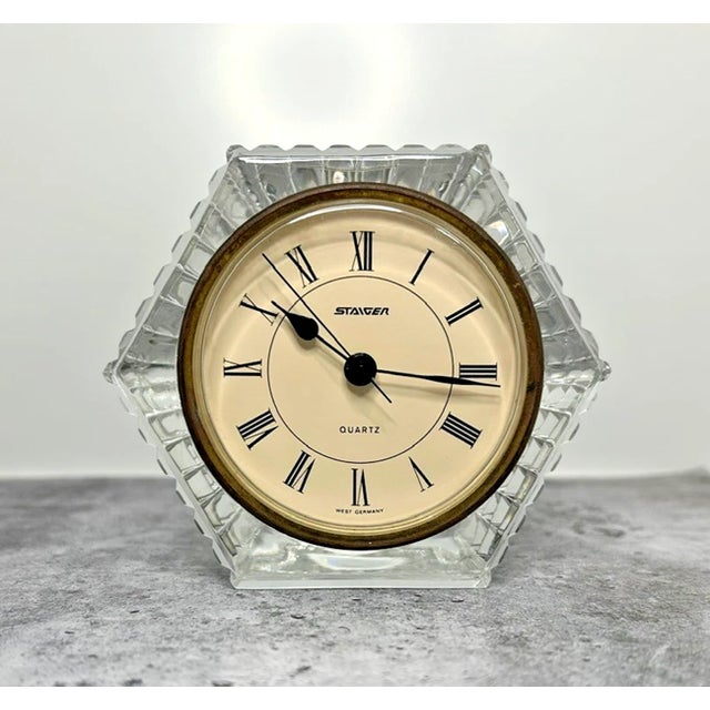 Bring timeless style to your space with this vintage Staiger lead crystal desk clock, a beautiful example of Mid-Century...